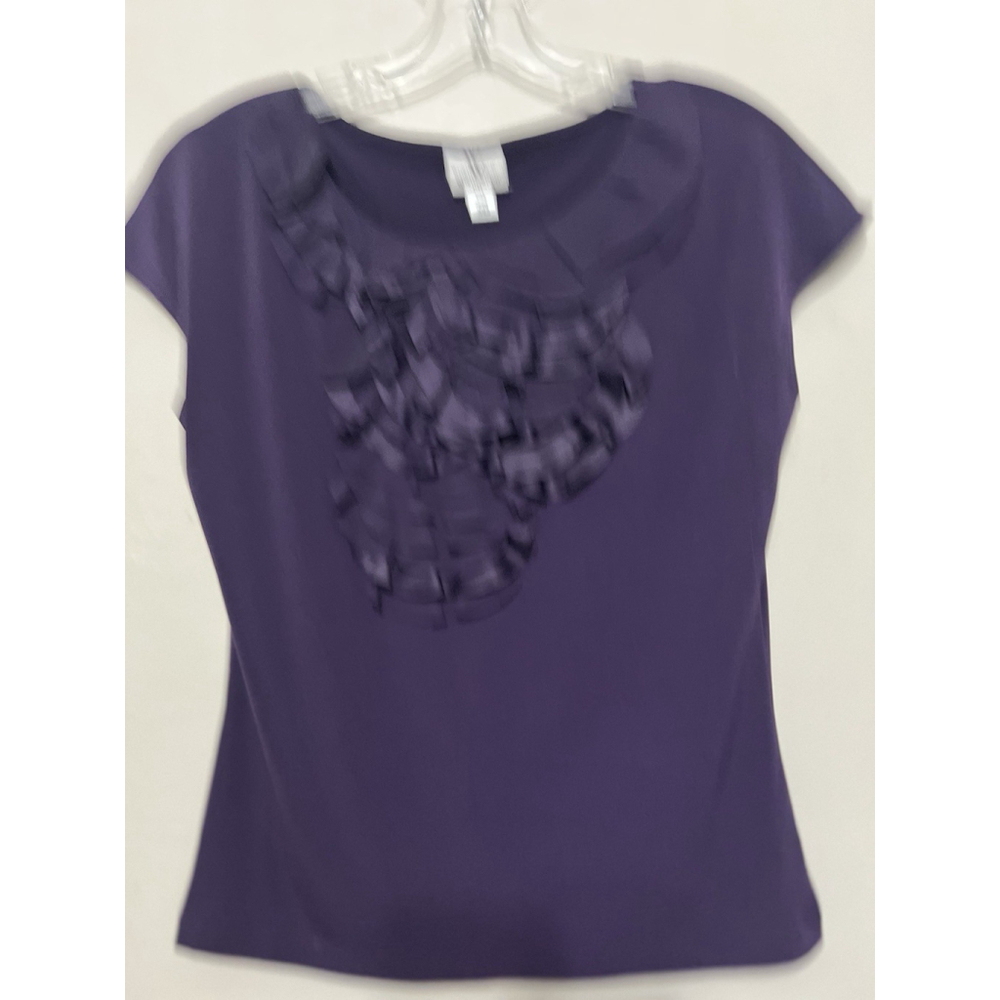 Worthington Silky Top PM Purple Ruffles‎ Cap Sleeve Stretch Fairy Coquette Vamp